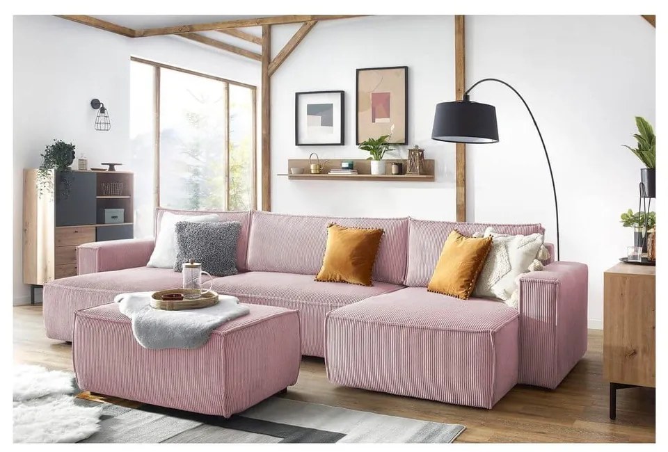 Светлорозова табуретка от велур Nihad - Bobochic Paris