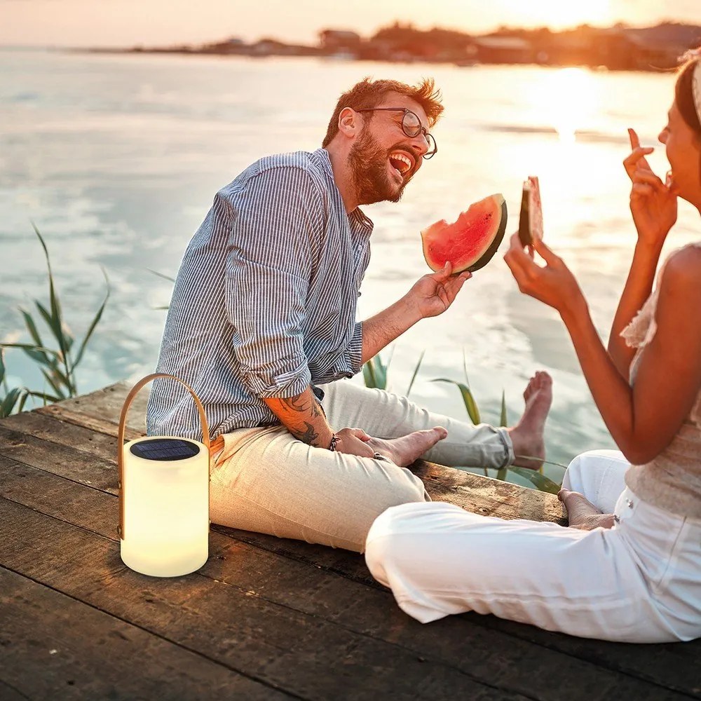 LED настолна лампа в бяло и кафяво (височина 34 cm) Bari – Fischer & Honsel