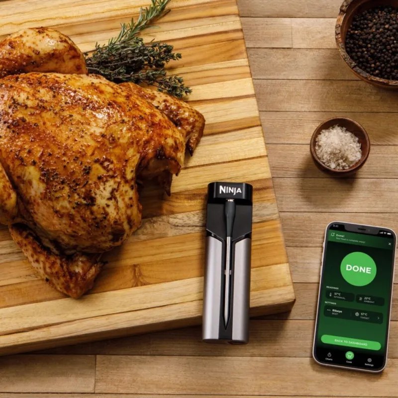 Кухненски термометър Ninja ProChef WP100EU, Bluetooth, Мобилно приложение, Сензор за вътрешна и околна темп, До 370C, Черен/сребрист