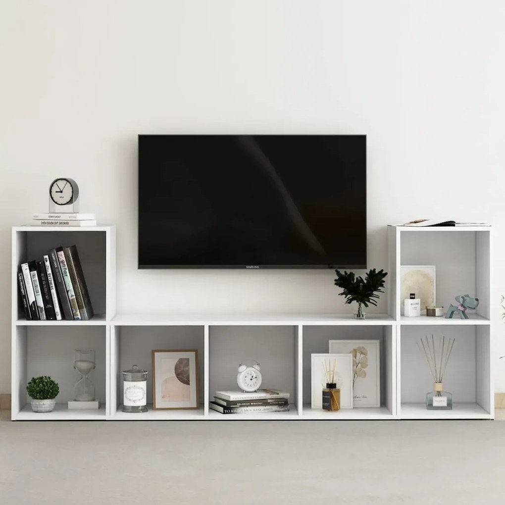 3080015 vidaXL Комплект ТВ шкафове от 3 части, бял, инженерно дърво