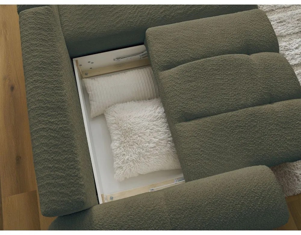 Сгъваем ъглов диван с място за съхранение от букле в цвят каки (десен ъгъл) Roxelane – Bobochic Paris