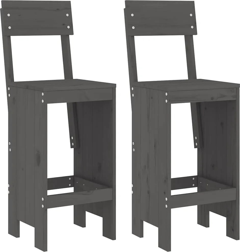 825361 vidaXL Бар табуретки, 2 бр, сиви, 40x48,5x115,5 см, борово дърво масив
