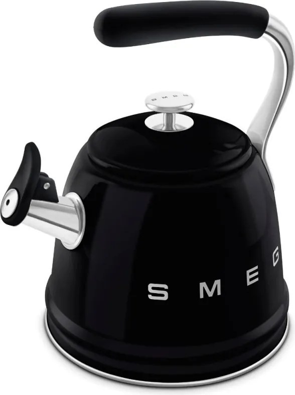 Свирещ чайник Smeg CKLW2001BL, 2.3 л, Индукция, Ненагряваща се дръжка, Стомана, Черен