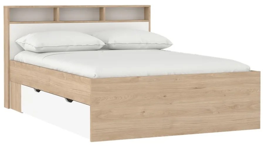 Двойно легло от дъбов декор с място за съхранение без ламелно дъно в естествен цвят 140x200 cm Ikast – Tvilum