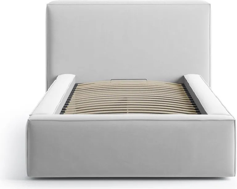 Единично легло 90x200 cm тапицирано с място за съхранение с включена подматрачна рамка в сребрист цвят Jodie – Micadoni