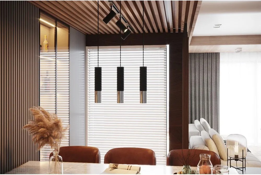 Черно/сребристo метално висящо осветително тяло ø 8 cm Longbot – Sollux