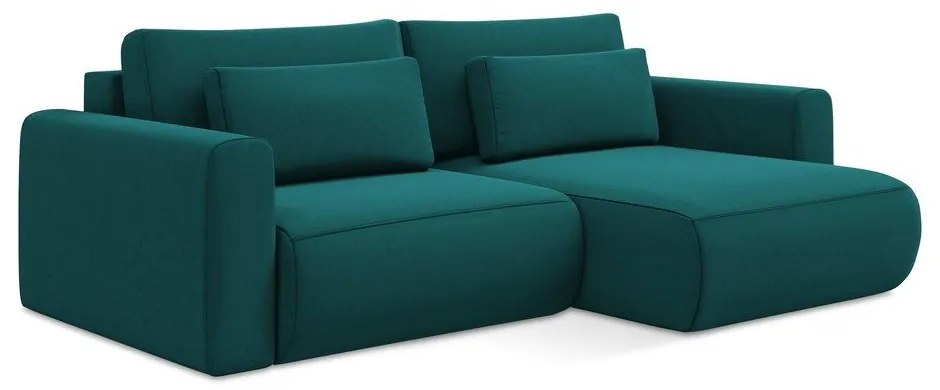 Тюркоазен кадифен разтегателен ъглов диван с място за съхранение (десен ъгъл) Kapua – Makamii
