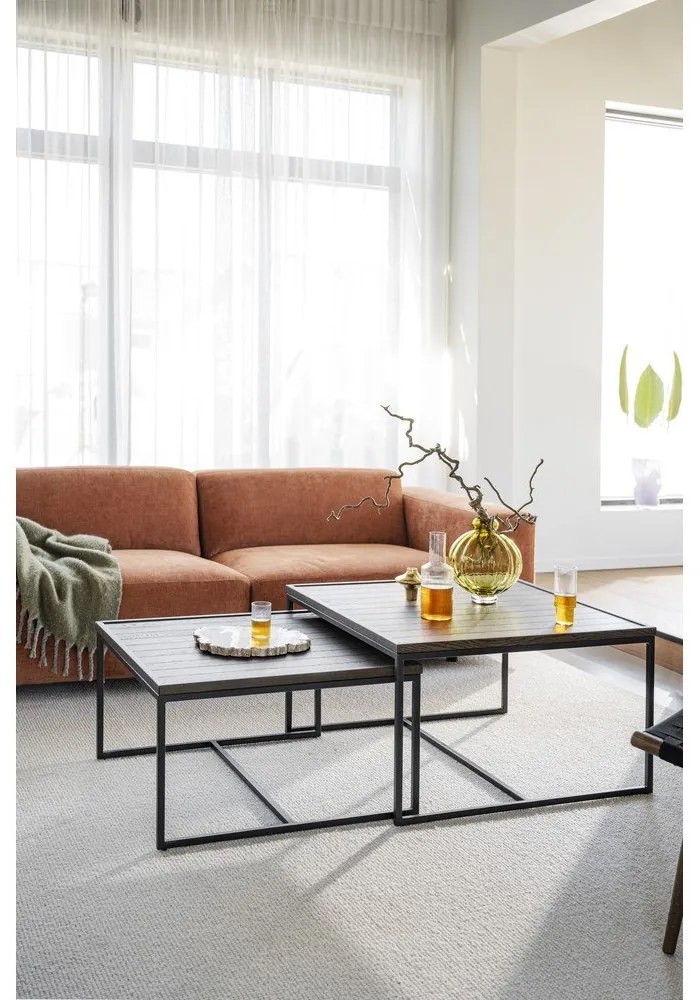 Тъмнокафява масичка за кафе с дъбова дървена плоскост ø 80 cm Deerfield – Rowico