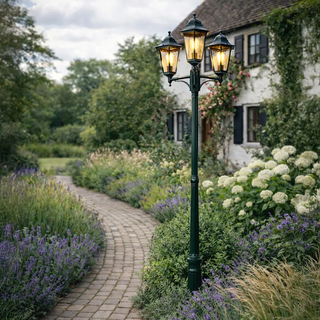 Рустикална външна лампа тъмно зелена 3-светлина IP44 - New Orleans