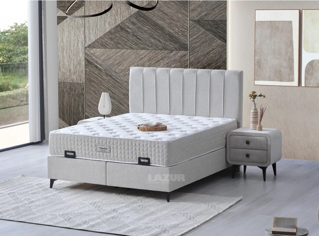 Тапицирано легло Алис (Пешън) с ракла и матрак с матрак 140/200 см -бяло