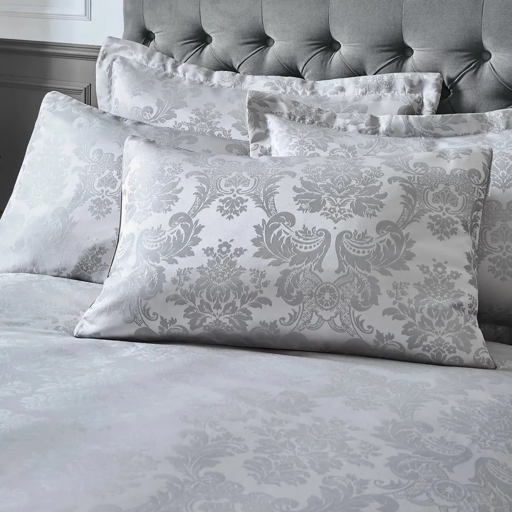 Сиво двойно удължено спално бельо от дамаск 230x220 cm Damask Jacquard – Catherine Lansfield