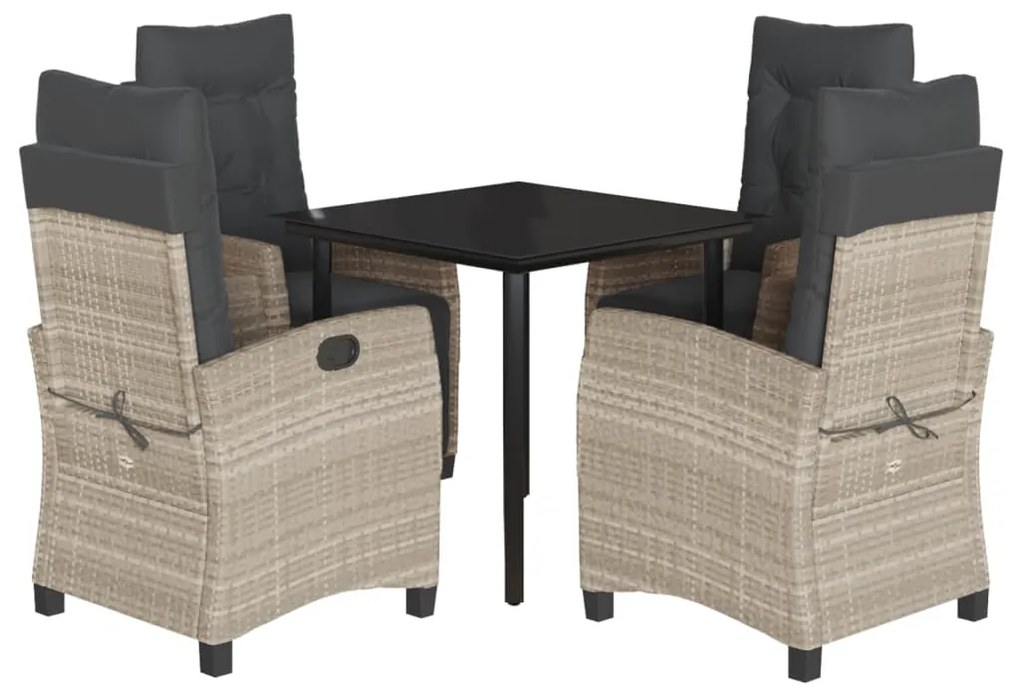 3213038 vidaXL Градински трапезен комплект 5 части с възглавници светлосив