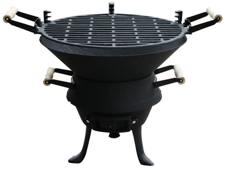 Разопакован: Чугунено барбекю Rosberg R51720A, Лята решетка, Дървени дръжки, 35.5х38 см, Черен