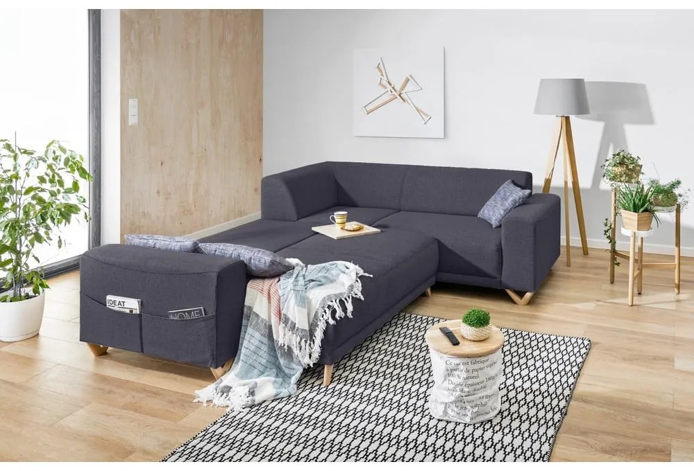 Антрацитен разтегателен/с място за съхранение ъглов диван (десен ъгъл/L форма) Classy Sophie – Miuform