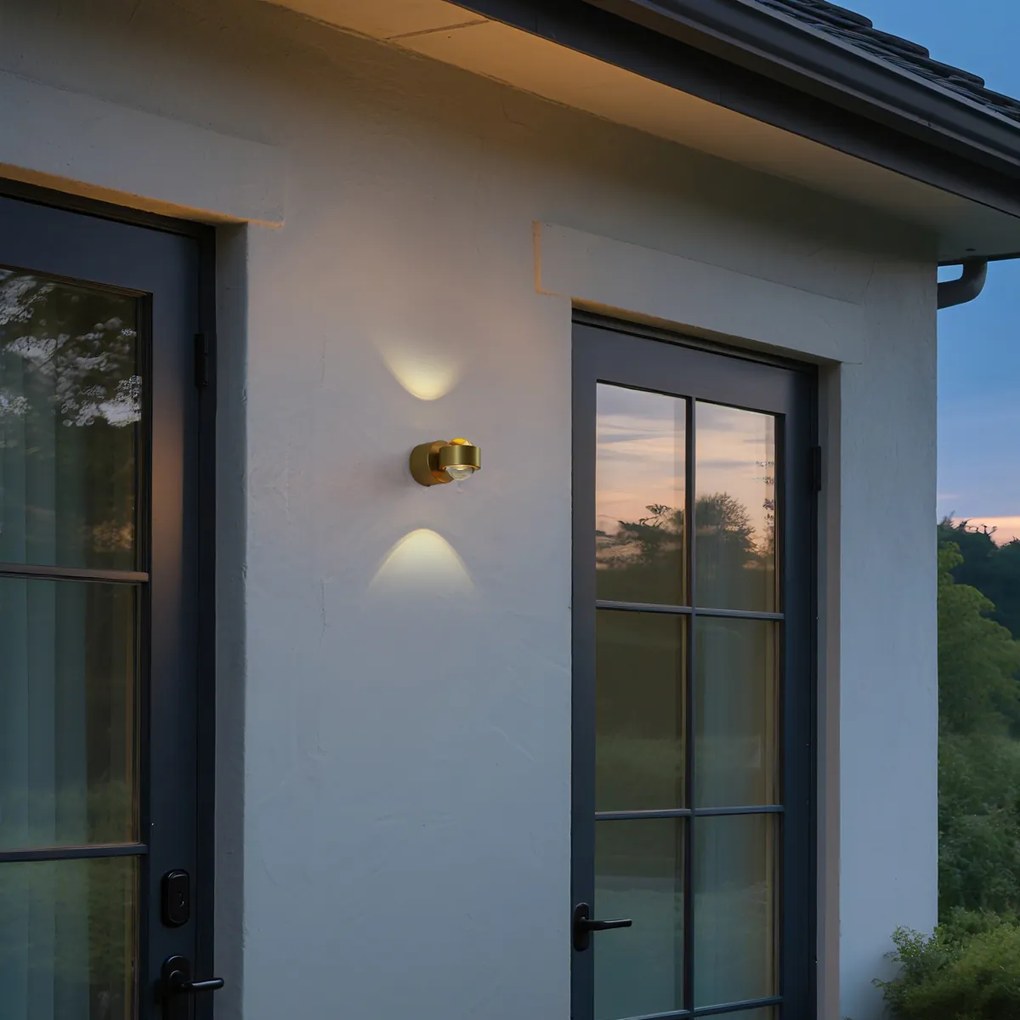 Дизайнерска стенна лампа месинг с LED IP44 - Lens