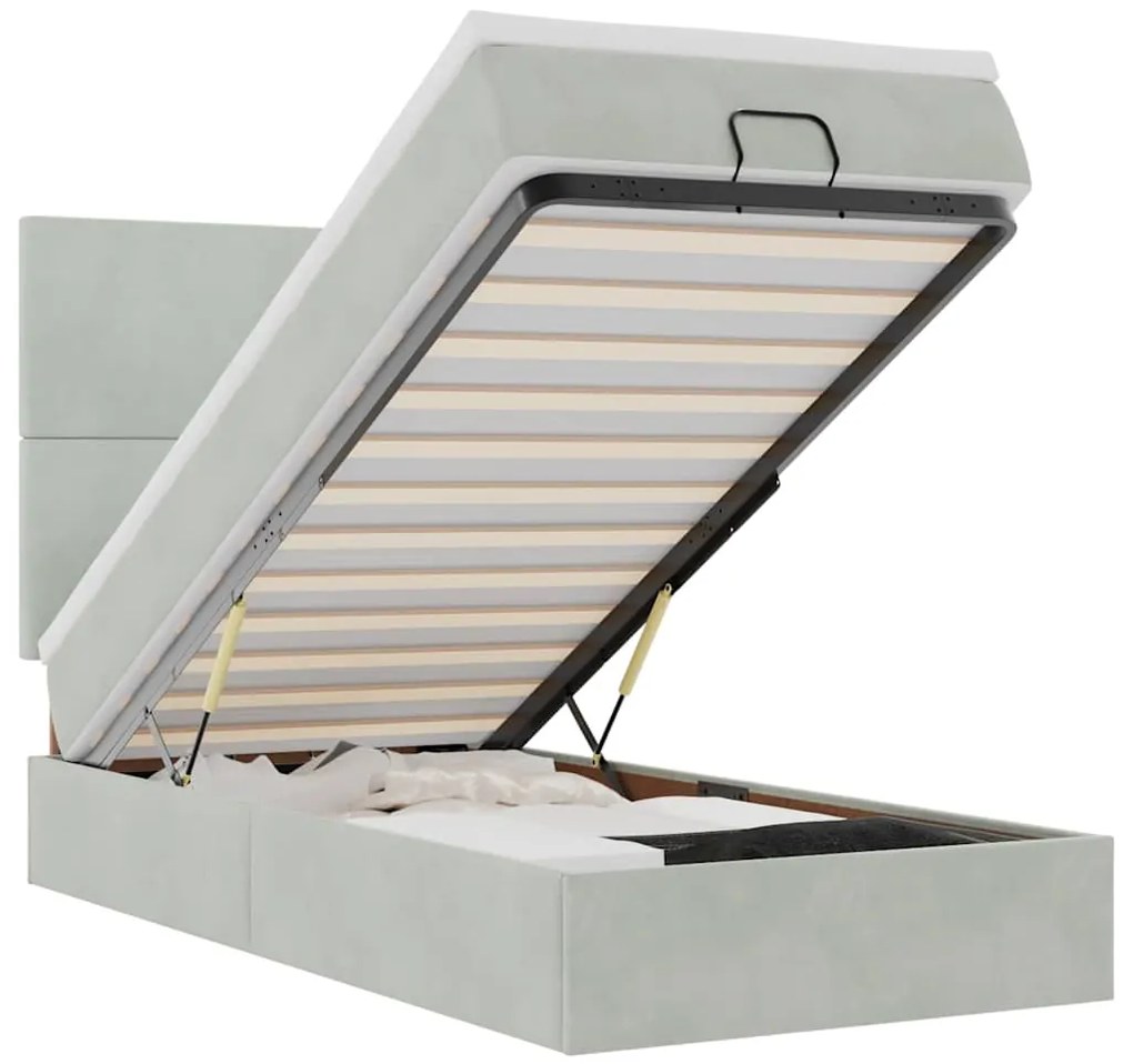 3314228 vidaXL Османска легло с матраци и LED, светлосиво, 100x200 см, кадифе