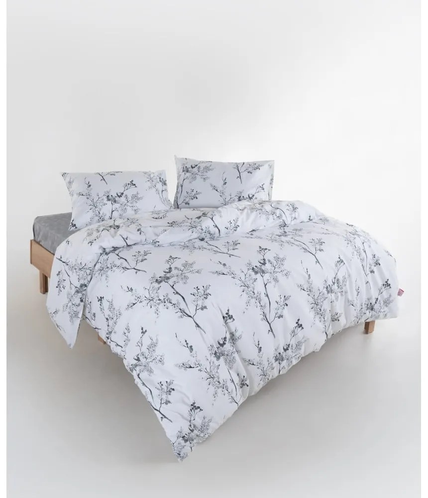 Бяло/сиво двойно удължено спално бельо от памук Renforcé 240x220 cm White Floral – Mila Home Luxury