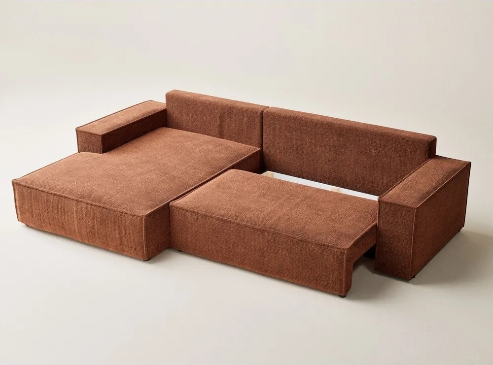 Шенилов сгъваем/с място за съхранение ъглов диван в меден цвят (ляв ъгъл) Maze – Maison de Rêve