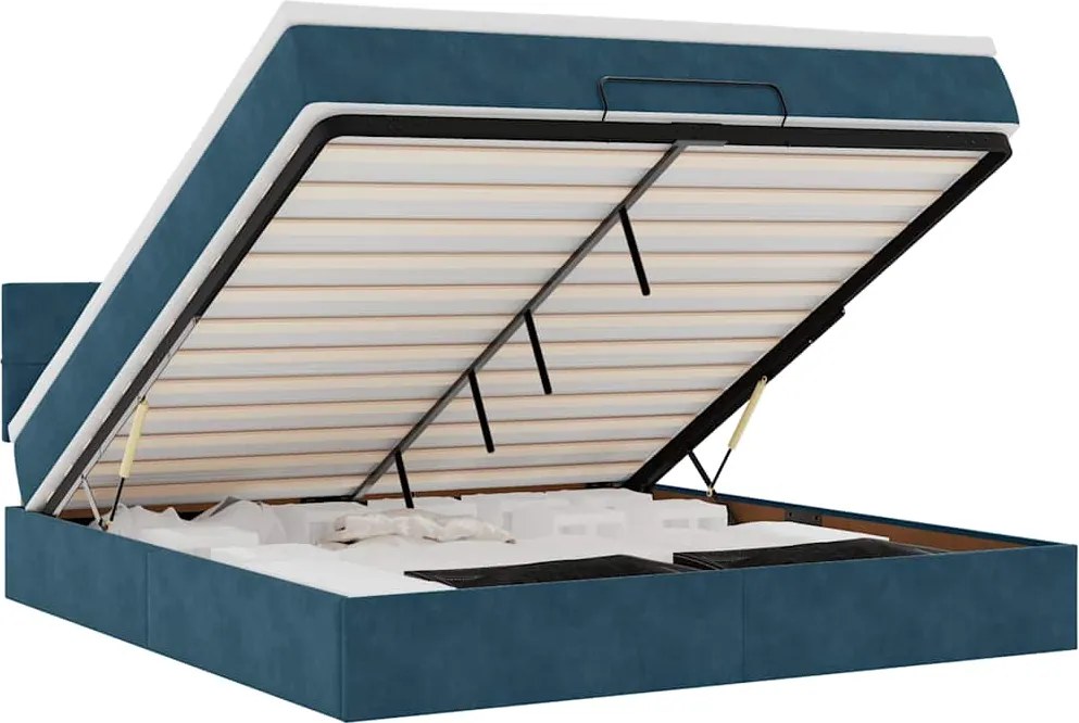 3312642 vidaXL Османска легло с матрак и LED, тъмносиньо, 180x200 см, кадифе