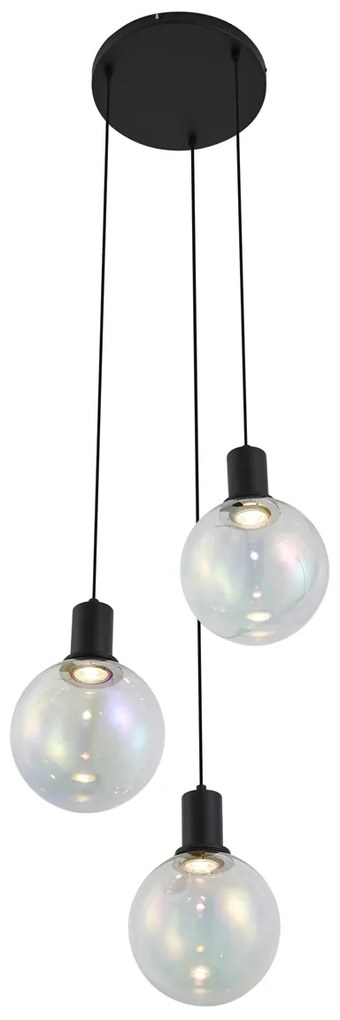 Дизайнерска висяща лампа черна с дъгово стъкло кръгла 3 светлини - Mallon