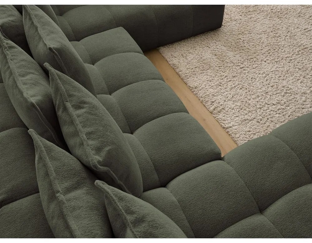 Зелен шенилов сгъваем/с място за съхранение ъглов диван (десен ъгъл/U форма) Everest – Bobochic Paris
