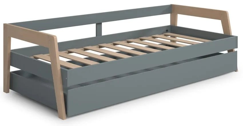 Зелено/сиво-зелено детско легло 90x200 cm от масивен бор разтегателно с място за съхранение с включена подматрачна рамка Carrie – Marckeric