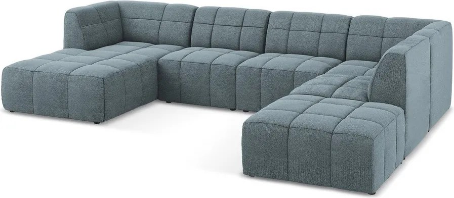Син ъглов диван от прежда с примки от букле (U форма) Aloha – Makamii