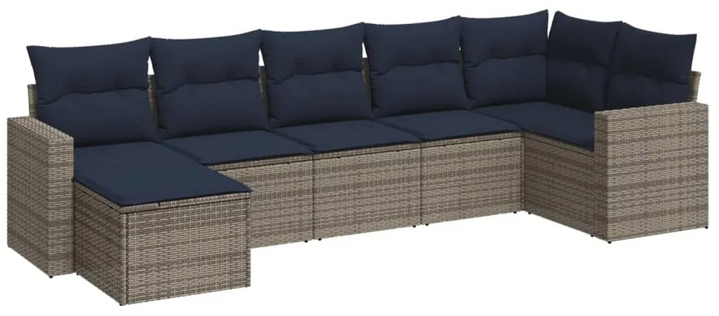 3251618 vidaXL Градински диван с възглавници, 7 части, полиратан, сив