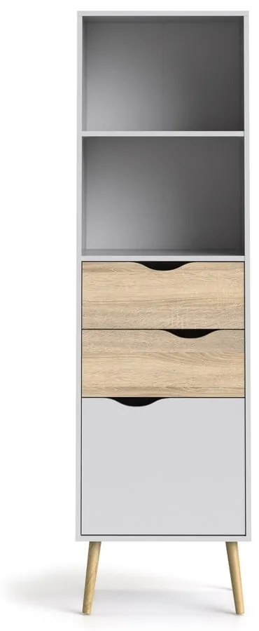 Бяла етажерка за книги в дъбов декор 50x171 cm Oslo - Tvilum