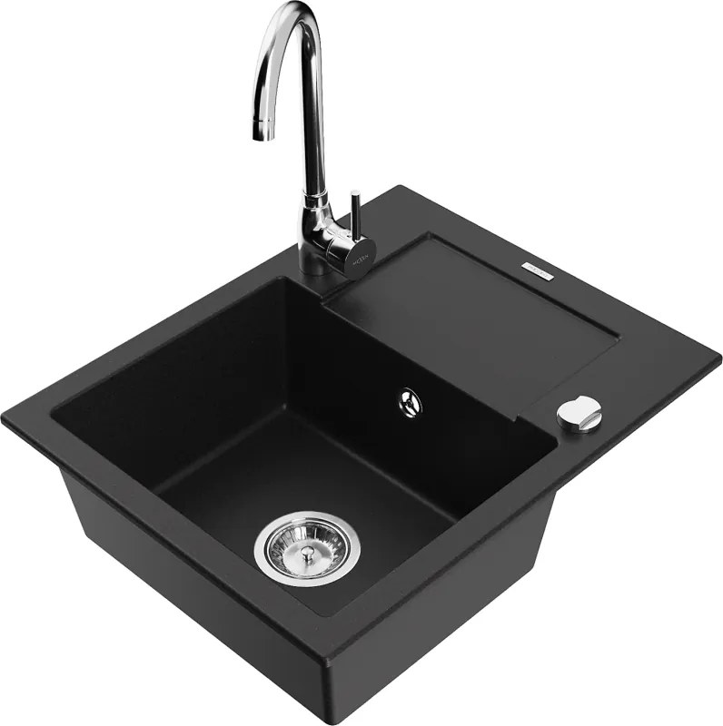 Mexen Enzo гранитна мивка с 1 корито с отцедник и кухненски смесител Telma,