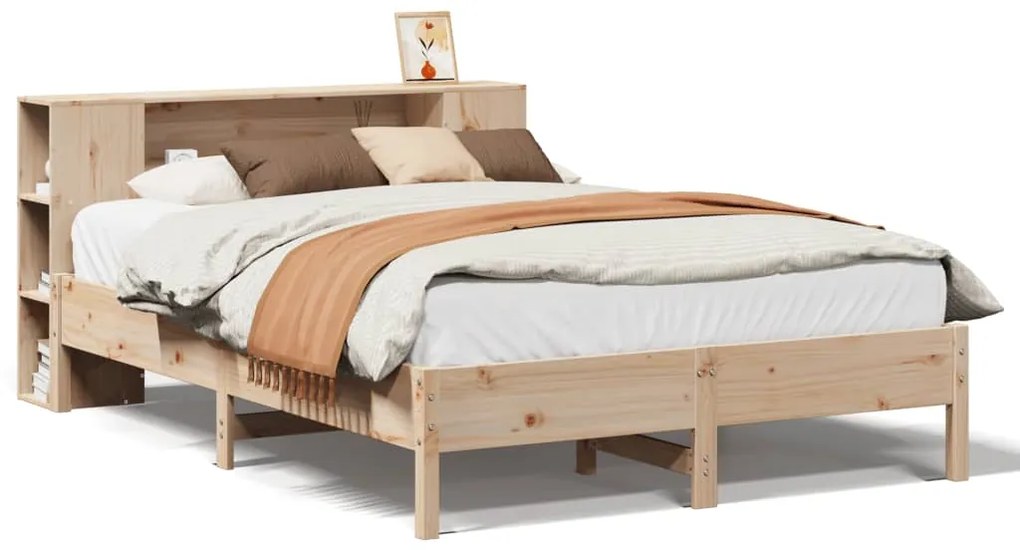 3322825 vidaXL Легло с етажерка за книги, без матрак, 160x200 см, бор масив