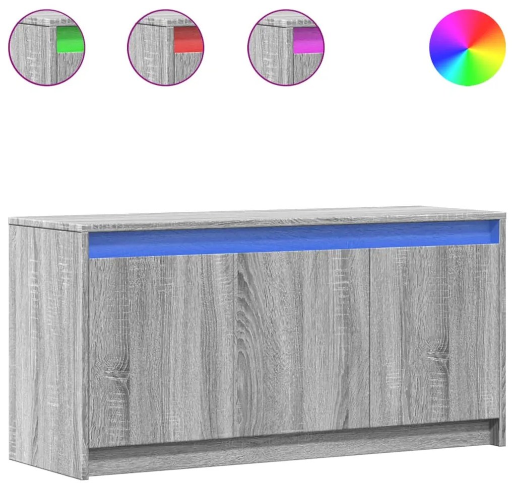 852213 vidaXL ТВ шкаф с LED, сив сонома, 100x34x50 см, инженерно дърво