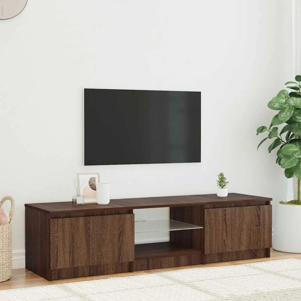 822683 vidaXL ТВ шкаф с LED осветление, кафяв дъб, 140x40x36 см