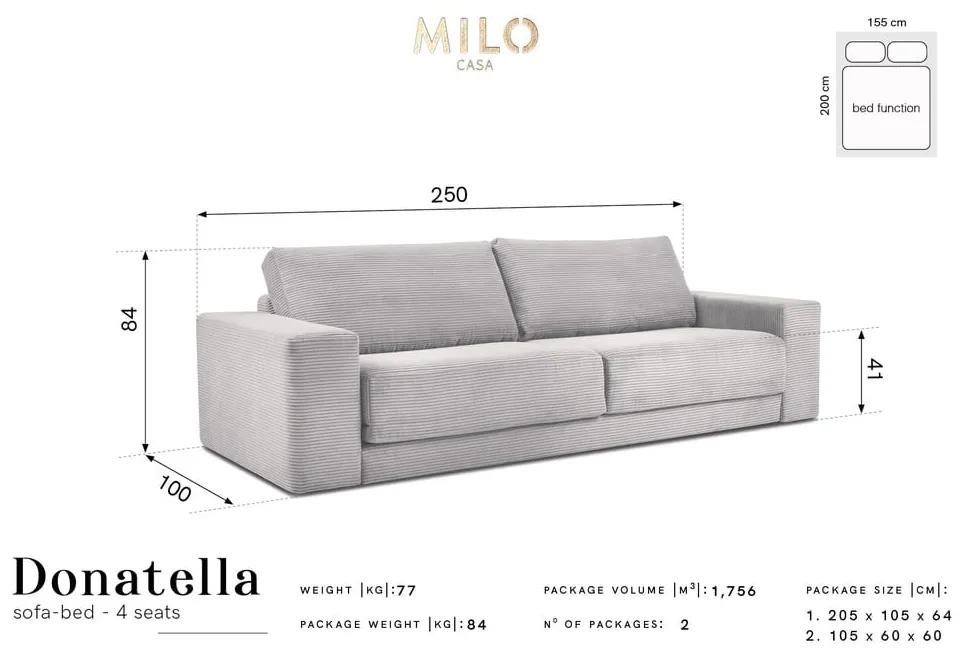 Бежов велурен разтегателен диван Donatella - Milo Casa