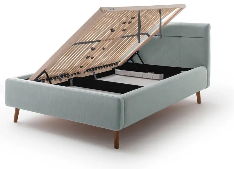 Светлосиньо двойно легло 140x200 cm тапицирано с място за съхранение с включена подматрачна рамка Lotte – Meise Möbel