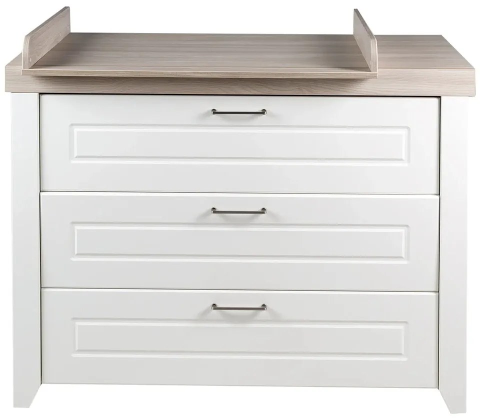 Бял нисък скрин в декор от бряст с масичка за преповиване 120x98 cm Felicia - Roba