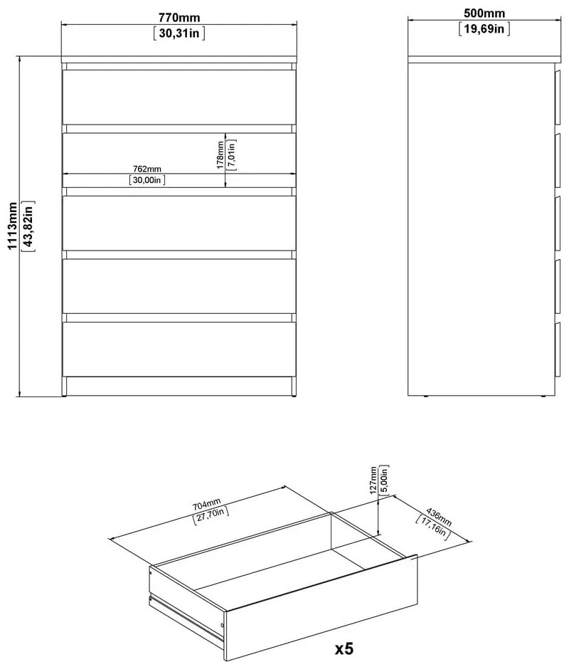 Скрин от дъбов декор в естествен цвят 77x111x50 cm Naia – Tvilum