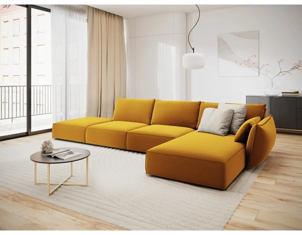 Кадифен ъглов диван в цвят горчица (десен ъгъл) Vanda – Mazzini Sofas