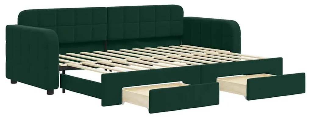 3196972 vidaXL Канапе изтеглящо легло и чекмеджета тъмнозелен 80x200 см кадифе