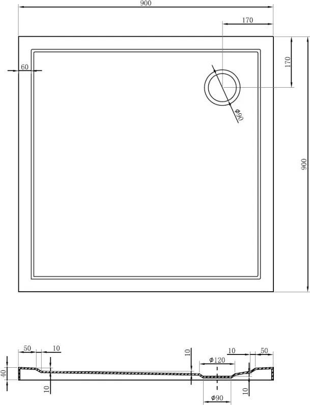 Mexen Flow квадратен душ корито slim 90 x 90 cm, бял гланц - 46S109090