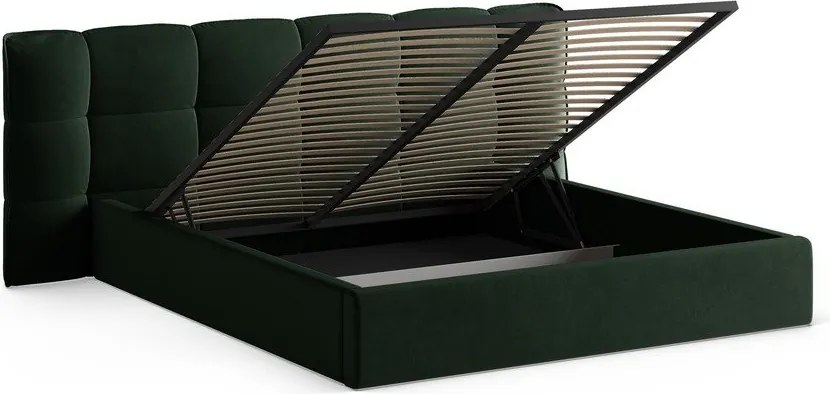 Тъмнозелено тапицирано двойно легло с място за съхранение и включена подматрачна рамка 140x200 cm Eric – Micadoni