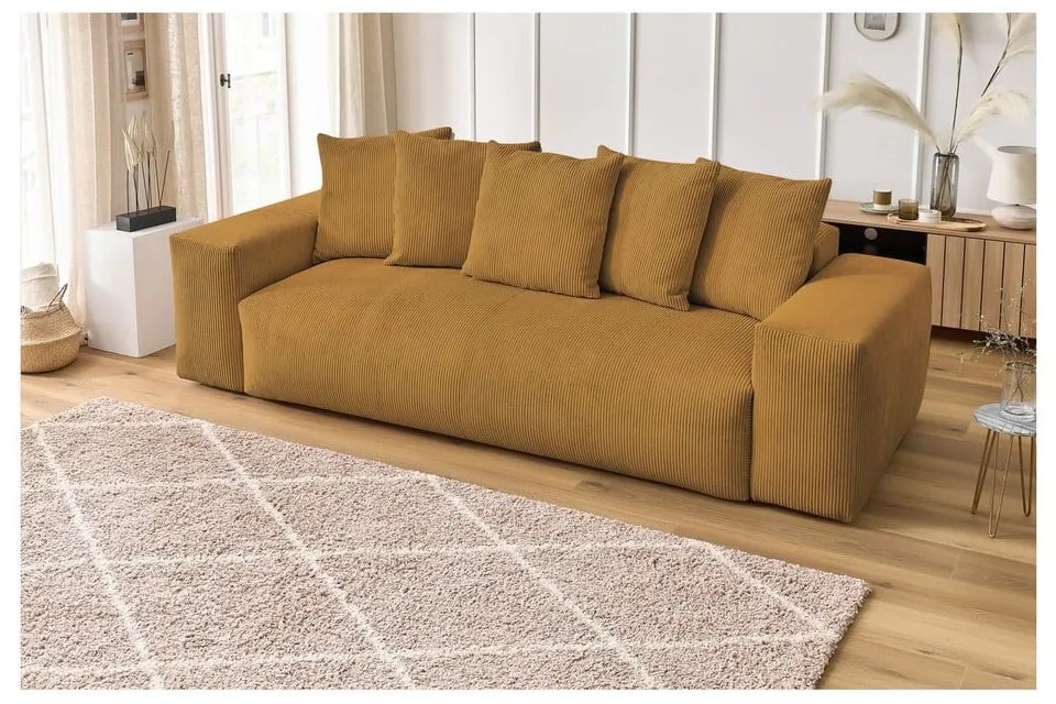 Диван от рипсено кадифе в цвят горчица 280 cm Voltaire – Bobochic Paris
