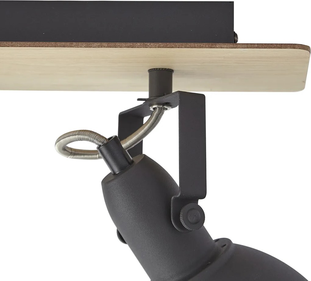 Таванен прожектор черен с дърво 3 светлини въртящи се и накланящи се - Jakub