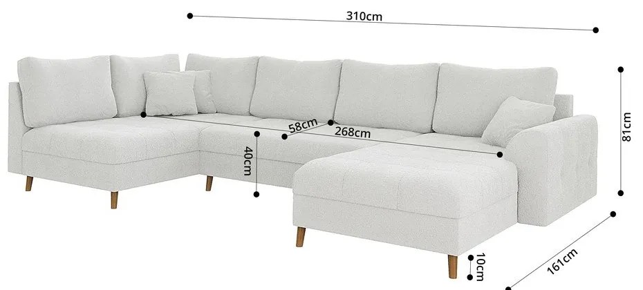 Кремав ъглов диван от плат букле (десен ъгъл/"U" форма) Ariella – Ropez