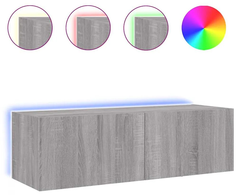 837300 vidaXL Стенен ТВ шкаф с LED осветление, сив сонома, 100x35x31 см