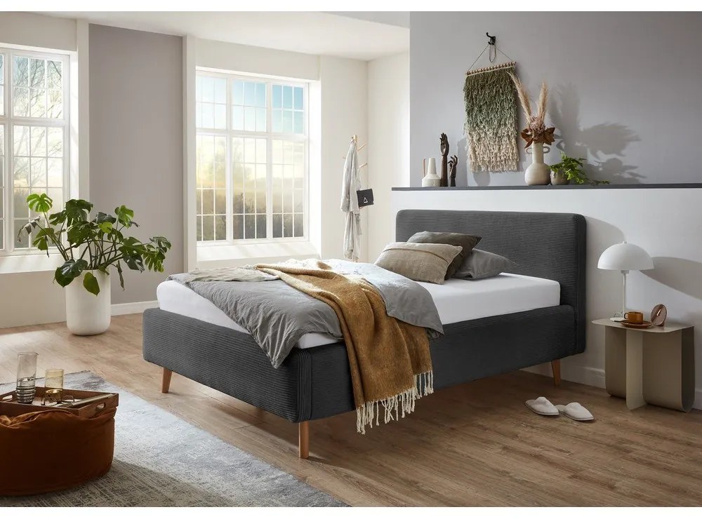 Антрацитно единично легло 120x200 cm тапицирано без ламелно дъно Mattis – Meise Möbel