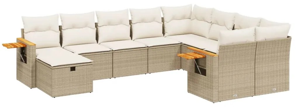 3259559 vidaXL Градински диван с възглавници, 10 части, бежов полиратан