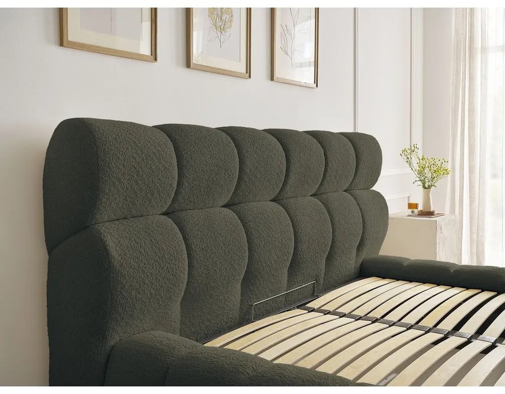 Зелено двойно тапицирано легло с място за съхранение с включена подматрачна рамка 160x200 cm Mont Blanc – Bobochic Paris