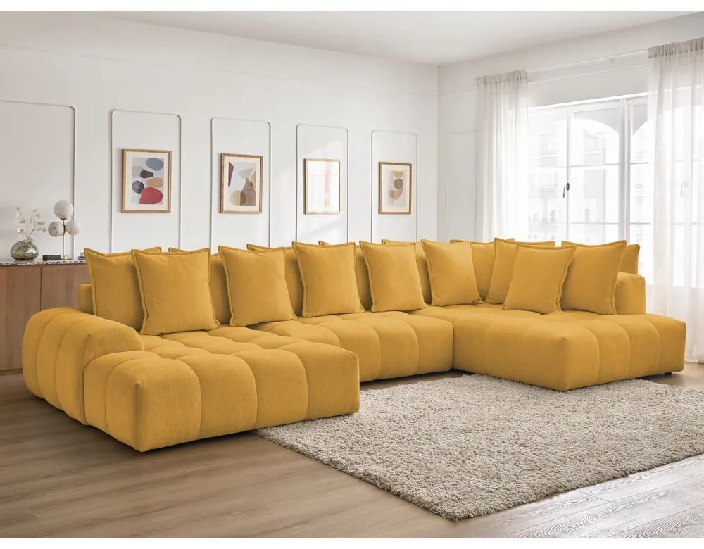 Шенилов сгъваем/с място за съхранение ъглов диван в цвят горчица (десен ъгъл/U форма) Everest – Bobochic Paris