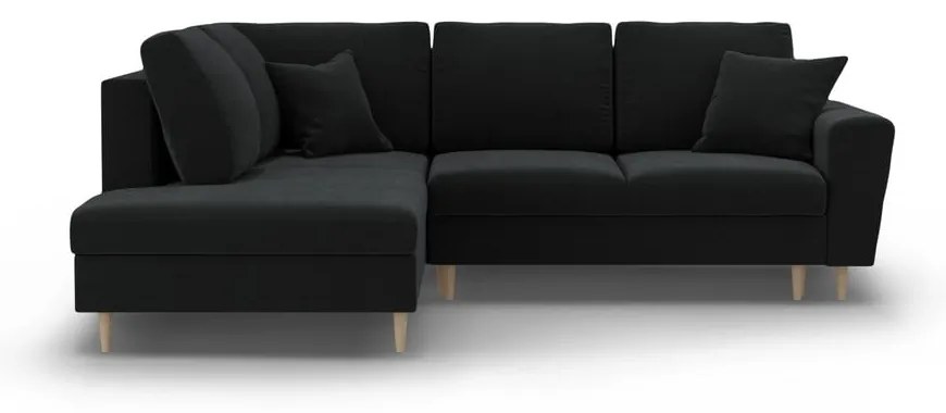 Черен кадифен разтегателен ъглов диван с място за съхранение (ляв ъгъл/L форма) Kyoto – Cosmopolitan Design